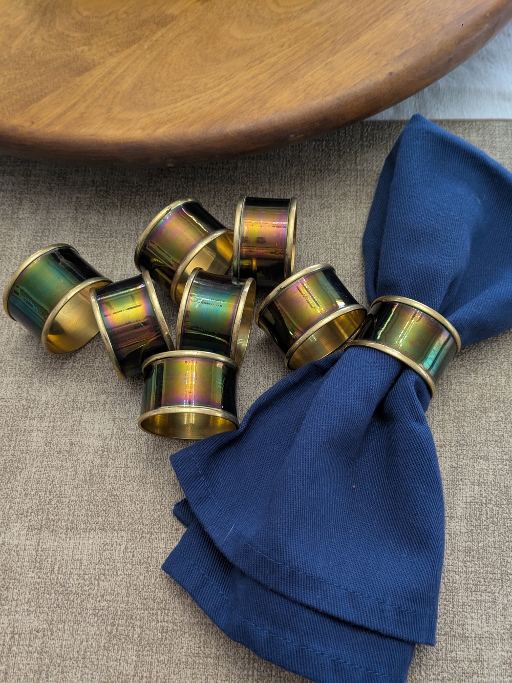 Iridescent Brass Napkin Rings - Set of 8